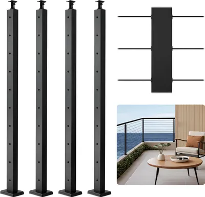Immagine prodotto di VEVOR Paletto per ringhiera a cavo, confezione da 4 pezzi, 914x50,8x50,8 mm, fori orizzontali preforati, acciaio inox SUS304, staffa orizzontale curva, per corrimano, balaustra, nero, 4JZLGZXHS914MY65M001V0