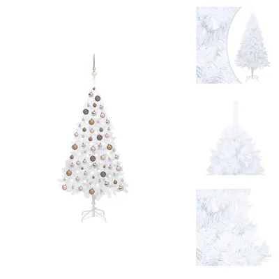 Image de vidaXL Sapin de Noël artificiel avec éclairage & boules blanc 150 cm - Sapins de Noël