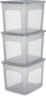 Image de Boîte de rangement à 3 niveaux, 30 L, empilable, garage, salon, chambre, 39,5 x 34 x 30,5 cm - Gris