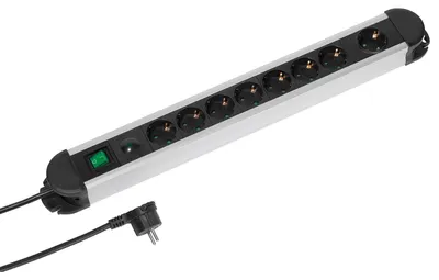 Produktbild von VIVanco™Schwarze Steckdosenleiste mit 8 Schuko-Steckdosen und 2 m Kabel, Ein-/Aus-Schalter und integriertem Überspannungsschutz