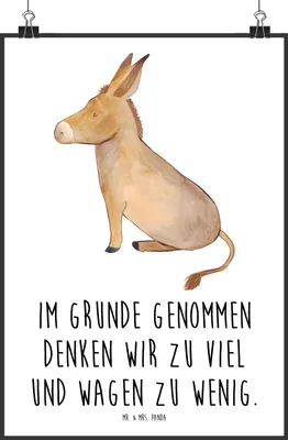 Produktbild von Mr. & Mrs. Panda Bild Esel DIN A2 - Weiß - Geschenk, Ziel, wanddeko, Positive Gedanken, Wandbild, Deko, Plakat, drucke, Weisheit, Erfolg, Lustige Sprüche, Zuversicht
