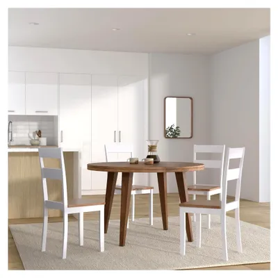 Produktbild von Esszimmerstühle 4 Stück, Holzstuhl mit Rückenlehne für Esszimmer und Küche, Weißes Gummiholz
