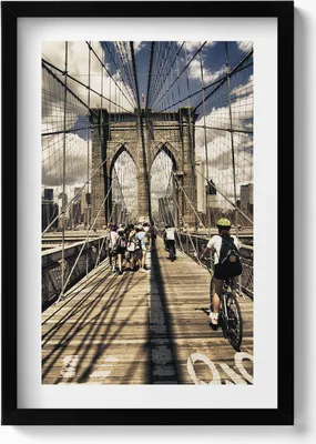 Produktbild von Blick auf die Brooklyn Bridge in New York– Wandbild mit Rahmen – Gerahmtes Bild  – Wanddekoration – 40x60 cm –  Schwarz