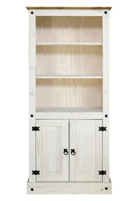 Produktbild von SIT Möbel Bücherregal | 2 Türen, 3 offene Fächer | Kiefer-Holz massiv | Weiß | B 81 x T 38 x H 177 cm | 19001-11 | Serie REGAL