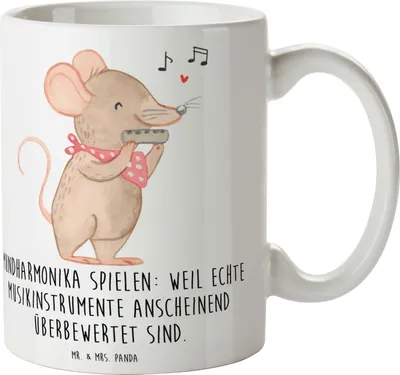Produktbild von Mr. & Mrs. Panda Kaffeetasse Mundharmonika Freude - Weiß - Geschenk, Becher, Instrument, Lernen, Ironie, Pott, Musiker, Musikinstrument, Kaffeebecher, Humor, Musik, Tasse