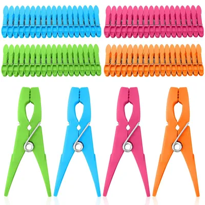 Image de Pince à linge - Pince à linge - Lot de 72 - Plastique - Résistant au vent - Bleu, vert, orange et violet