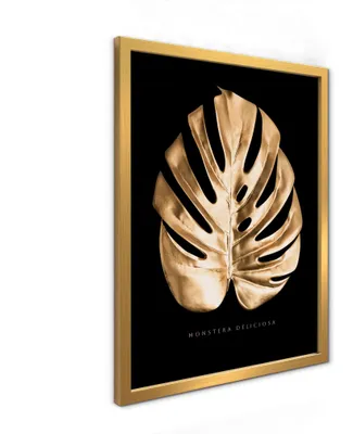 Produktbild von STYLER Wandbild 30x40 cm Gold Monstera Pflanzenbild Blattmotiv Modernes Kunstbild Wanddeko Wohnzimmer Schlafzimmer Goldrahmen