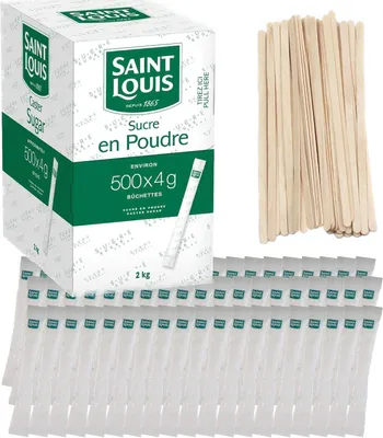 Produktbild von SAINT LOUIS 500 Zuckersticks (4 g) + Holzstäbchen – Portionszucker für Kaffee & Tee – praktisch & hygienisch – Gesamtgewicht 2 kg