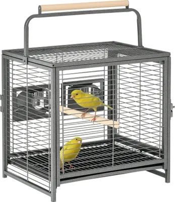 Image de PawHut Cage de transport en acier pour perroquets, cage à oiseaux avec 2 bols en acier inoxydable, 2 perchoirs en bois, plateau inférieur amovible, pour cockatiels, conures, gris d'Afrique, noir