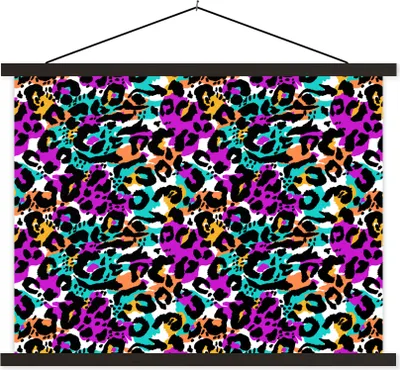 Produktbild von MuchoWow® Textilposter Tiermuster - Panther - Regenbogen 120x90 cm mit schwarzem Rahmen - Aufhänger für Poster