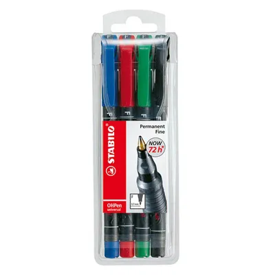 Produktbild von Folienstift - STABILO OHPen universal - permanent fein - 4er Pack - grün, rot, blau, schwarz