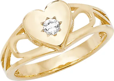 Produktbild von 9 Karat (375) Gold Herz Mädchen - Monarchenring / Siegelring mit Zirkonia (synth.), 46 (14.6); TRS18683RSG