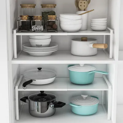 Image de Étagère extensible Étagère de stockage Étagère de cuisine Étagère de ménage Rangement réglable Blanc