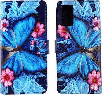 Produktbild von Samsung Galaxy Note 20 Tasche Handy Hülle Schutz-Cover Flip-Case mit Kartenfach Blauer Schmetterling