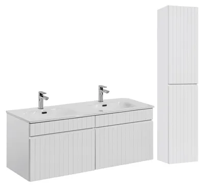 Produktbild von Doppelwaschtisch und Hängesäule 120cm Zelie mit 2 Schubladen, Weiß