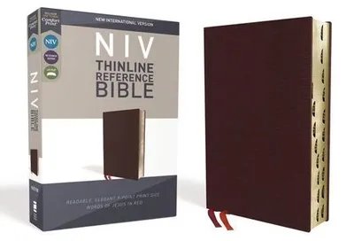 Produktbild von NIV, Thinline Reference Bible, Lederfaserstoff, Burgundy, Red Letter Edition, Indexed, Comfort Print