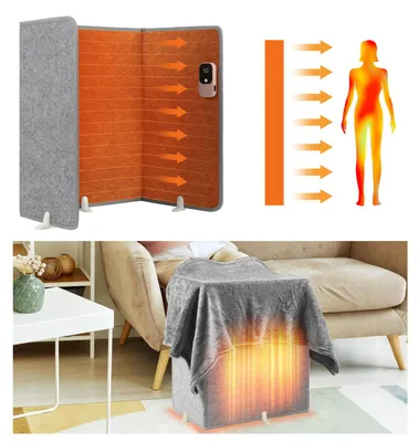 Image de Panneau infrarouge ISOISL de 205W, radiateur de bureau pliable avec 3 niveaux de chauffage, minuterie et couverture, couleur gris
