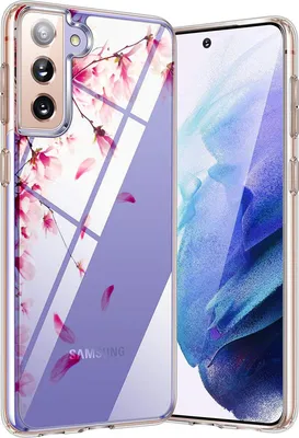 A clear, professional shot of a phone case with a floral pattern, placed next to a smartphone.