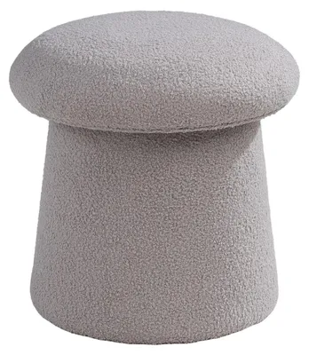 Produktbild von Hocker - Ø 44 cm - Hellgrau - Teddy-Stoffbezug - MDF - mit abnehmbaren Deckel