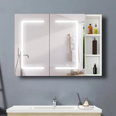 Produktbild von LED Spiegelschrank 80x70cm mit 3 Lichtfarbe Dimmbar Rasier-Steckdose Touch/Wandschalter Beschlagfrei Weiß Matt