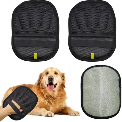Produktbild von PolkaHome® Tierhaar-Entferner Handschuh, 3 Stück, für Katzen und Hunde, Wiederverwendbar, Elektrostatisch, für Kleidung, Sofa,
