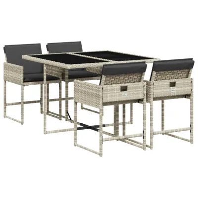 Produktbild von vidaXL 5-tlg. Garten-Essgruppe mit Kissen Hellgrau Poly Rattan