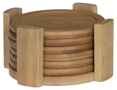 Produktbild von Untersetzer Ø 10 cm mit Bambusständer, 6er-Set