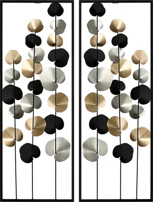 Produktbild von Gilde Wandrelief, rechteckig, "Ranken", Blattmotiv, Metall, schwarz, champagnerfarben, goldfarben, silberfarben, L. 4 cm, B. 30.5 cm, H. 84 cm 84088 4001250840886 2 Stück (2-fach sortiert)