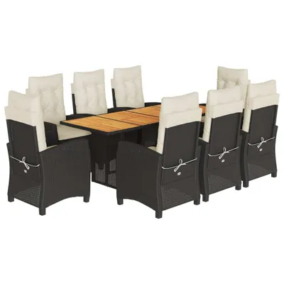 Produktbild von 9-tlg. Garten-Essgruppe mit Kissen Schwarz Poly Rattan