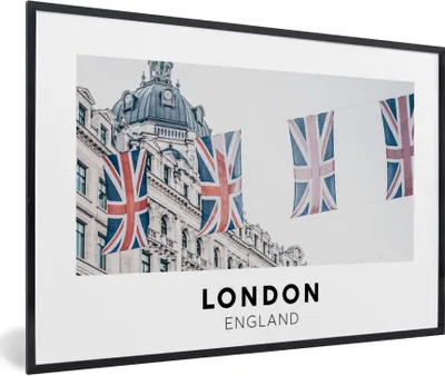 Produktbild von MuchoWow® Gerahmtes Poster England - London - Flaggen 90x60 cm - Poster mit Schwarzem Bilderrahmen Wandposter Rahmen Foto Bilder - Fotorahmen - Foto-Plakat