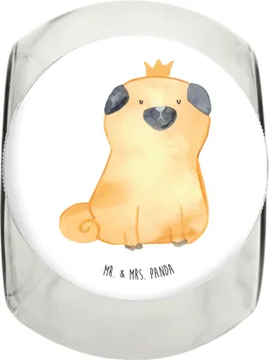 Produktbild von Mr. & Mrs. Panda Snackdose Mops Krone L 870ml - Weiß - Geschenk, König, Hund, Futterdose, Sprüche, Glasdose, Keksdose, Aufbewahrungsdose, Königlich, Allergisch, Dose