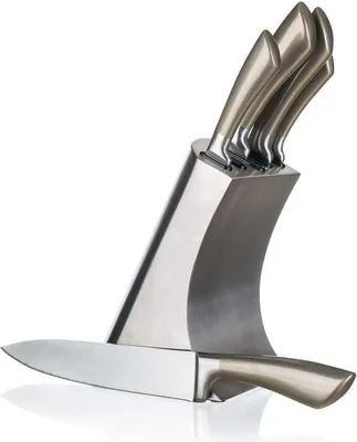 Immagine prodotto di BANQUET METALLIC Set di coltelli in platino, 5 pezzi e supporto in acciaio inox