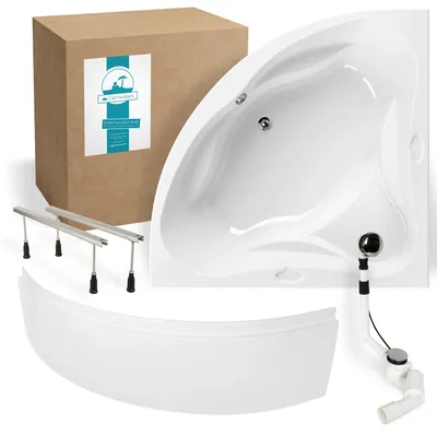 Produktbild von Calmwaters® Eckbadewanne Komplettset 140x140 cm mit Schürze, Wannenfüßen & Ablaufgarnitur, Acrylwanne Original, Duowanne für 2, Set Badewanne komplett, Duo-Badewanne 140 x 140 cm, Weiß, 99000090