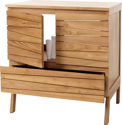 Zdjęcie produktu dla Szafka pod umywalkę z drewna tekowego HWC-M73, wysokiej jakości drewno tekowe klasy B (twardziel, 20-30 lat), 87x81x56 cm