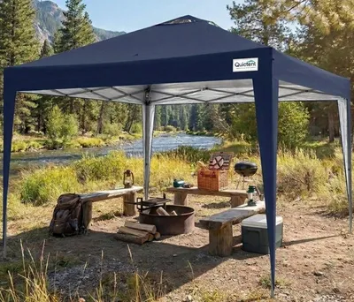 Produktbild von Quictent Pavillon 3x3m Wasserdicht Faltpavillon Stabil Winterfest, Pop-Up Klicksystem, UV-Schutz 50+, Gartenzelt, Partyzelt, Festzelt Blau