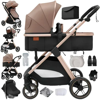 Productafbeelding van Babywagen, 3-in-1 reisysteem, verstelbare handgreep, kleur: V10-KHAKI