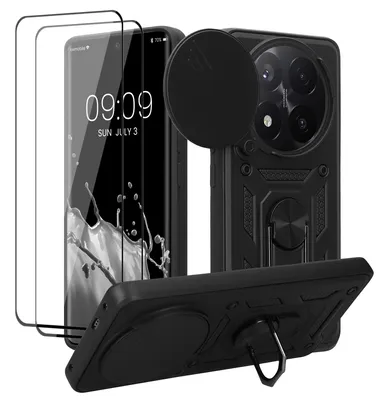 Produktbild von kwmobile Hülle für Xiaomi Redmi Note 14 Pro+ 5G / Redmi Note 14 Pro Plus 5G Case - Handyhülle mit 2 Schutzfolien - Kameraabdeckung und Ringhalter -