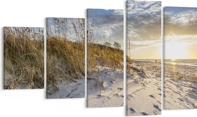 Produktbild von Bild auf Leinwand - Leinwandbild - 5 Teile - Sand Gras Meer - 100x60cm - Wand Bild - Wanddeko - Wandbilder - Leinwanddruck - Bilder - Wanddekoration - Leinwand bilder - Wandbild - EG100x60-4781
