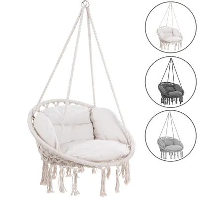 Image de DETEX® Fauteuil suspendu avec coussins crème hamac extérieur chaise suspendue balancelle relax jardin capacité 150 kg fauteuil de lecture