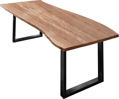 Produktbild von Esszimmertisch 240x100 cm Umea, Baumkantentisch naturfarben, Akazienholz massiv, U-Gestell aus Metall schwarz