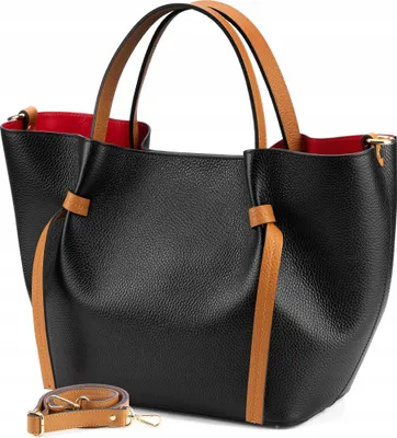 Produktbild von Schwarze Leder-Damen-Shoppertasche Vera Pelle, Kofferraumtasche, Messenger Bag Italien