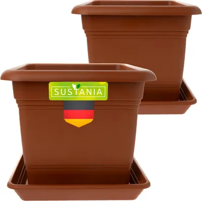 Produktbild von Pflanzkübel Eckig 28x28 Terracotta 2er Set - Robuster Blumentopf Groß, Übertopf Ideal für Tomatenpflanzen, Eckige Pflanztöpfe Kunststoff