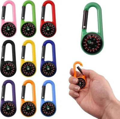 Immagine prodotto di Mini bussole da collana (confezione da 10) - Con moschettone, ideali per il campeggio e le escursioni - Mini bussole di sopravvivenza colorate, adatte a bambini e adulti.
