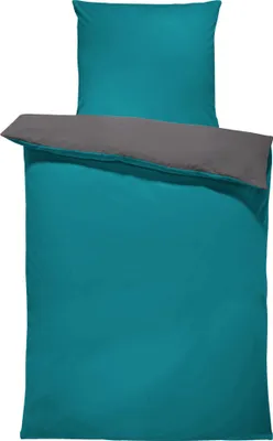 Produktbild von 4 teilig Wende Bettwäsche 135x200 cm petrol anthrazit Uni Doubleface Mikrofaser