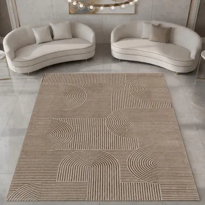 Produktbild von Teppich Beige Linien Muster modern Wohnzimmer Größe - 120 x 170 cm