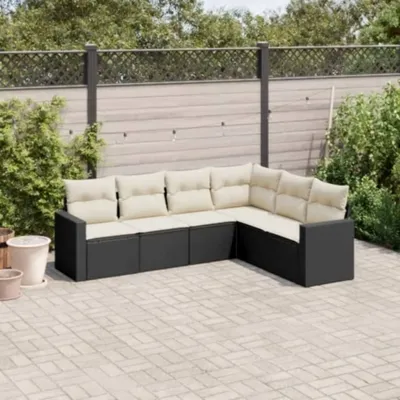 Produktbild von Design 6-tlg. Garten-Sofagarnitur mit Kissen Schwarz Poly Rattan, Gartenmöbel-Sets 2024 Neu