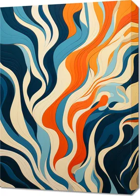 Produktbild von Abstraktes Wandbild Ozeanwellen 50x70cm Blau mit Kiefernholzrahmen und bedruckten Seiten