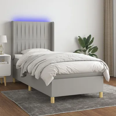 Produktbild von Boxspringbett mit Matratze & LED Hellgrau 80x200 cm Stoff