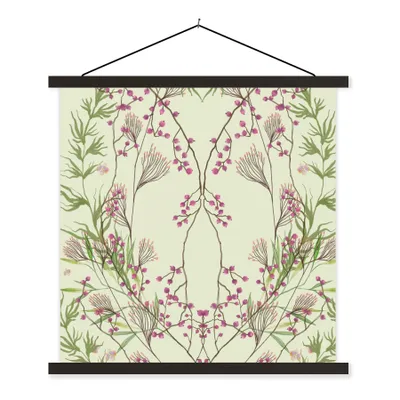 Produktbild von MuchoWow® Textilposter Grün - Pastell - Blätter - Blumen 60x60 cm mit schwarzem Rahmen - Posteraufhänger