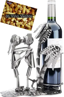 Produktbild von Brubaker Weinflaschenhalter Liebespaar mit Palmen - Metall Flaschenhalter Urlauber Paar am Strand - 24 cm Flaschenständer Dekoration mit Grußkarte - Wein Geschenk zum Valentinstag